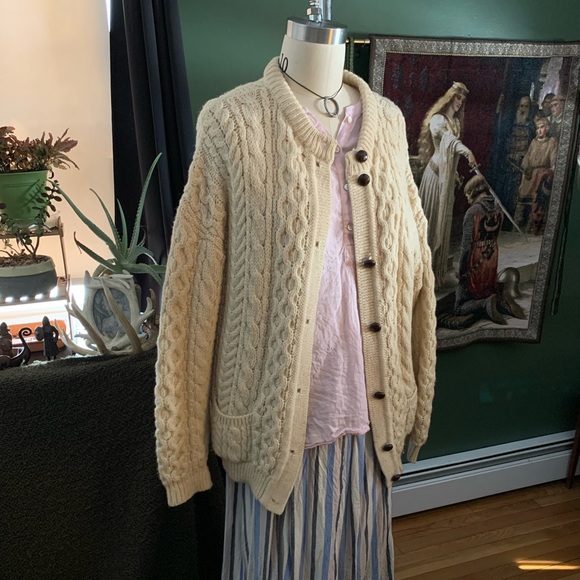 Cladyknit Made in Ireland 100% Wool Arab Cable Knit Sweater EUC Vintage - Picture 2 of 8